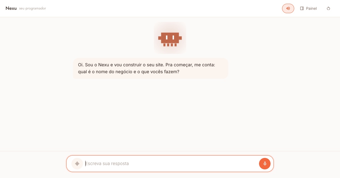 Conversa com o Nexu: ele pergunta o nome do negócio e o que a empresa faz